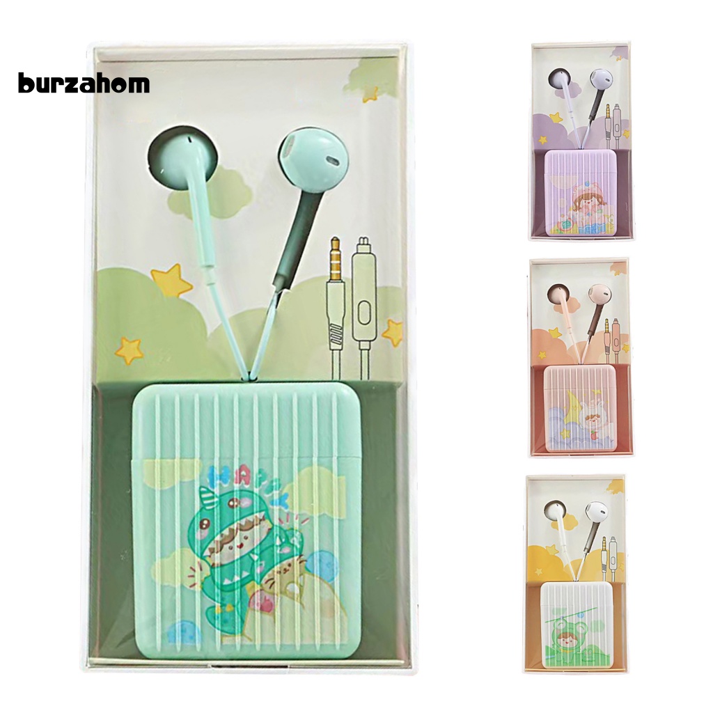 Tai Nghe Có Dây Kiểu Hoạt Hình Dễ Thương Kèm Hộp Đựng 3.5mm Tiện Dụng