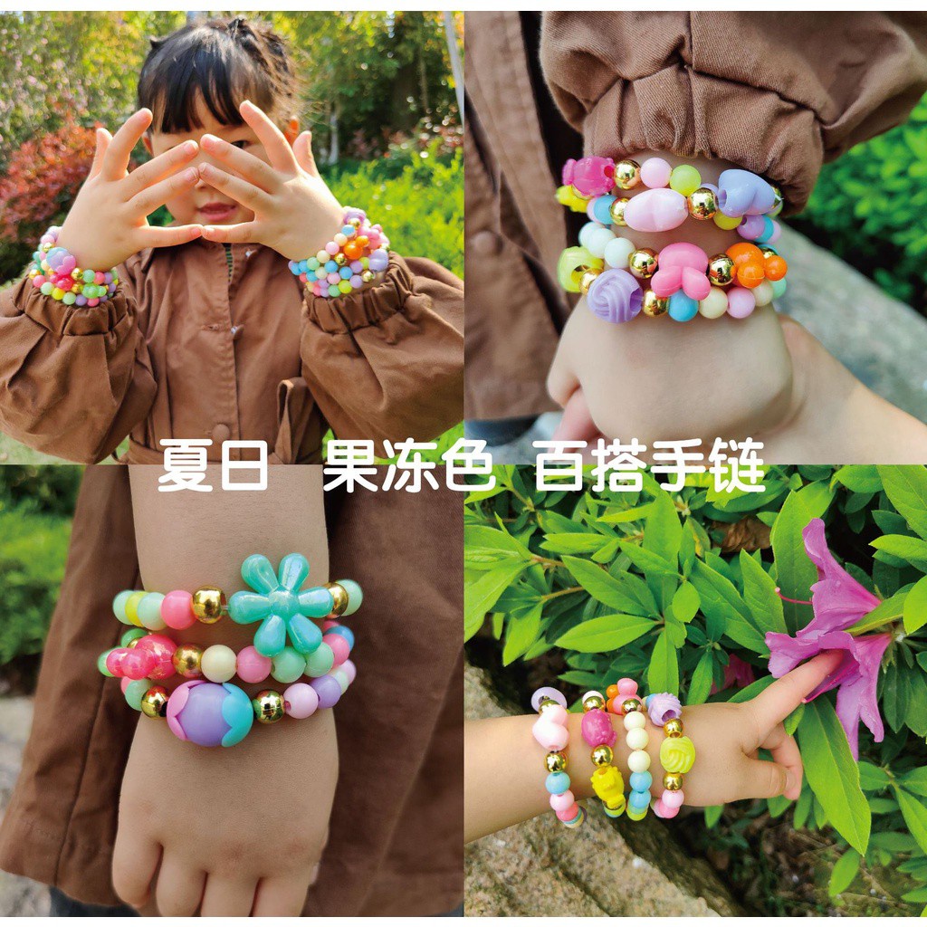 （1 vòng đeo tay）Vòng tay đính hạt nhiều màu sắc phong cách công chúa Hàn Quốc xinh xắn dành cho bé gái
