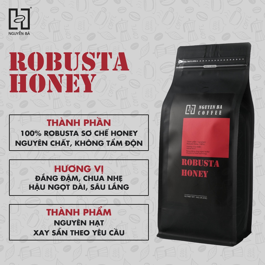 Cà phê nguyên chất ROBUSTA HONEY Nguyễn Bá Coffee - cafe rang xay nguyên chất dùng PHA PHIN, PHA MÁY, COLD BREW | BigBuy360 - bigbuy360.vn