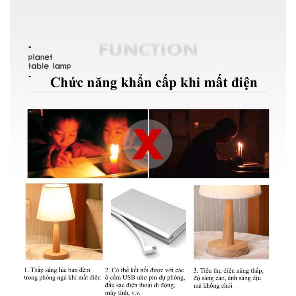 Đèn ngủ phong cách vintage đèn LED chân gỗ, có cổng usb cắm sạc dự phòng l Đèn ngủ để bàn decor phòng ngủ