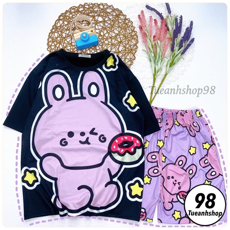 Set bộ quần áo nữ cartoon hoạt hình áo 3D + Quần short siêu hot unisex