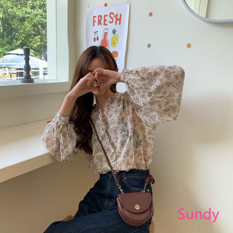 Áo tay dài dáng rộng họa tiết hoa thời trang mùa thu dành cho nữ