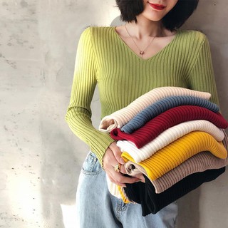 Áo len dài tay cổ chữ V body thời trang chất siêu đẹp co giãn mềm mịn thoải mái