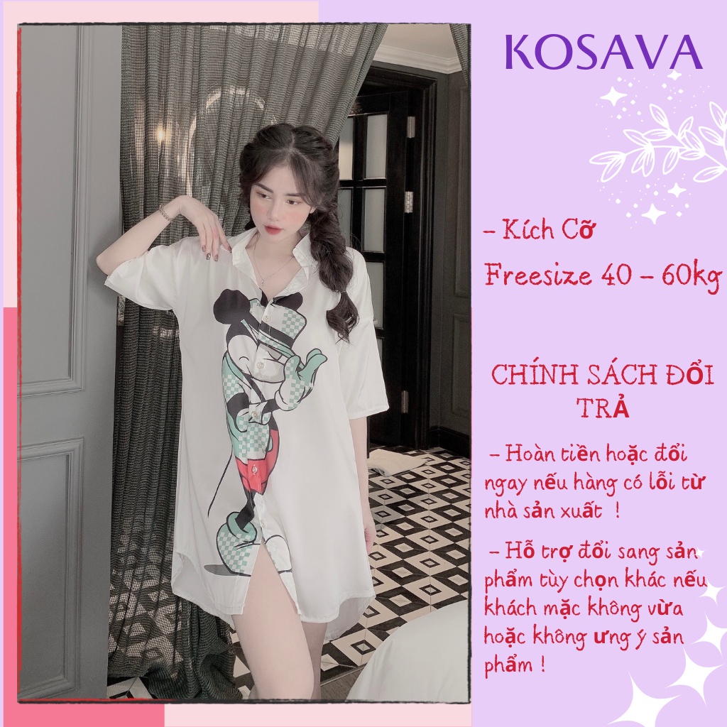 Đồ Ngủ Nữ váy ngủ lụa sơmi chất liệu satin thiết kế hình dễ thương KOSAVA