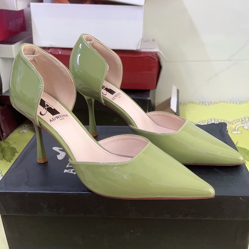 Giày cao gót xanh cốm khoét eo ADWEINA thương hiệu cao cấp nhất Quảng Châu