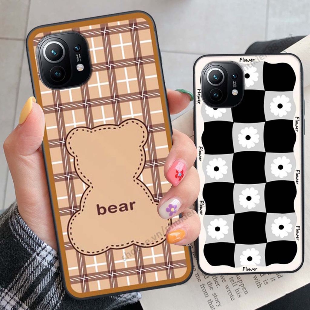 Ốp lưng Xiaomi Mi 11 / Mi 11T / Mi 11 Lite ốp điện thoại LineBear, bé tóc xù, hoa siêu đẹp