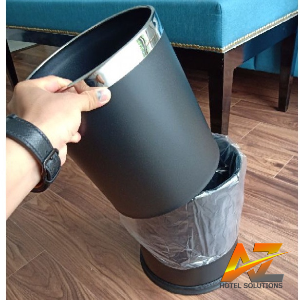 Thùng rác văn phòng inox 2 lớp màu đen đen chống bám vân tay cao cấp