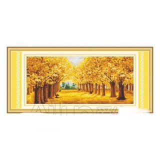 Tranh thêu chữ thập hàng cây lá vàng mùa thu 21829 (137x60) Chưa thêu