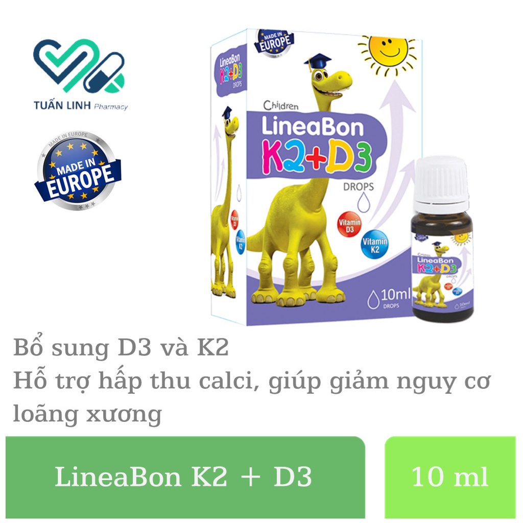 Lineabon d3 k2 Vitamin d3 k2 mk7 Vitamin d3 cho trẻ sơ sinh Canxi d3k2 Lọ 10ml