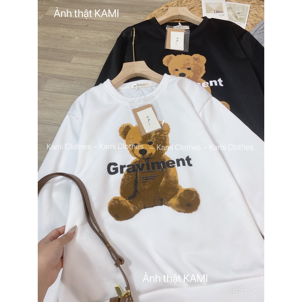Set Bộ Nỉ Bông Áo Hoodie Dài Tay chất nỉ bông hình gấu Graviment kèm quần jogger bo gấu - KAMI Clothes