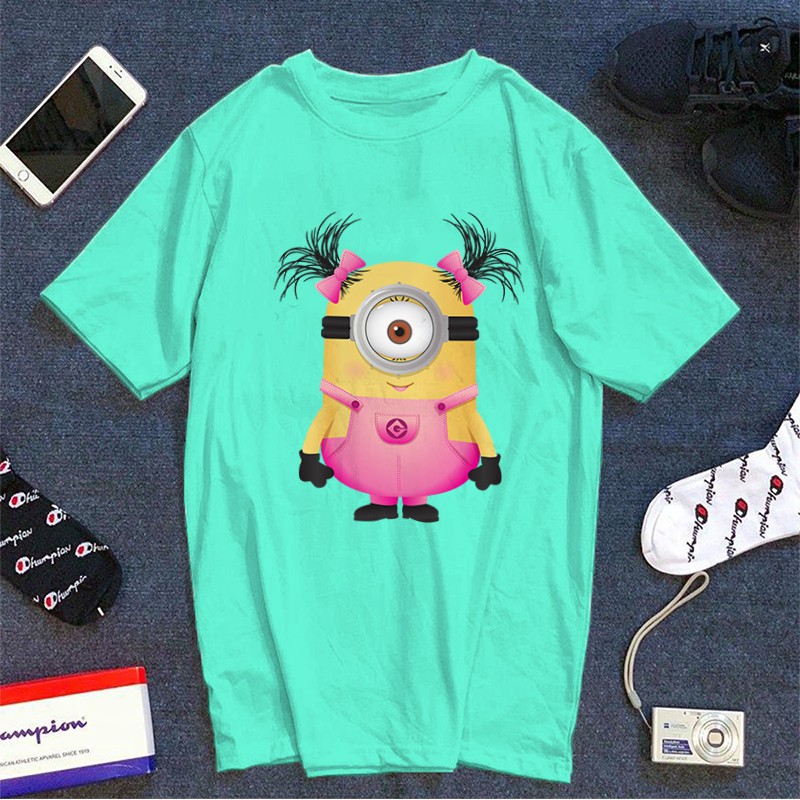 Áo thun Unisex Cotton -  minion cột tóc  đáng yêu