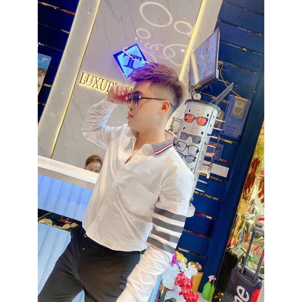 Áo Sơ Mi Nam Trắng Phối Viền Cổ Hot Kẻ Tay Dài Tay Trắng Hot Chất Vải cao cấp Vải Lụa Chống Nhăn Không Xù - BAT | BigBuy360 - bigbuy360.vn