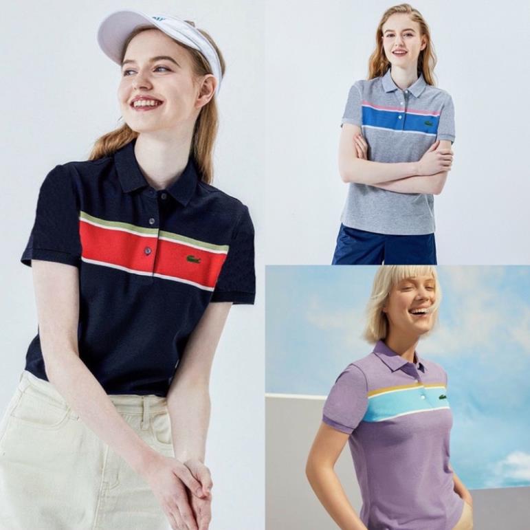 Áo Lacoste Striped polo cotton cá sấu xuất xịn, form unisex nam nữ cổ bẻ phối màu mix đồ cực sang New -