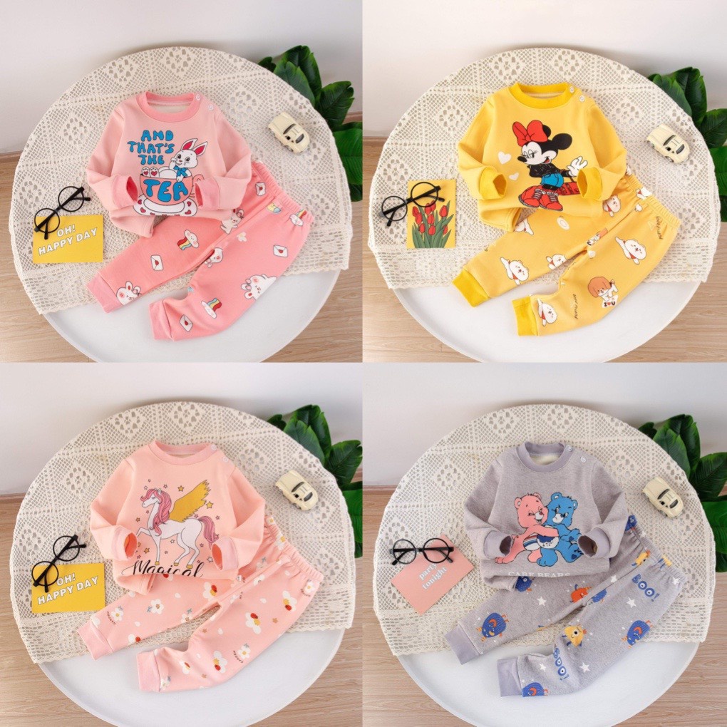 (QiQi BG 18-27kg) Bộ quần áo trẻ em - Bộ nỉ lót lông nhung quảng châu xuất Hàn cao cấp cho bé gái 4-6t