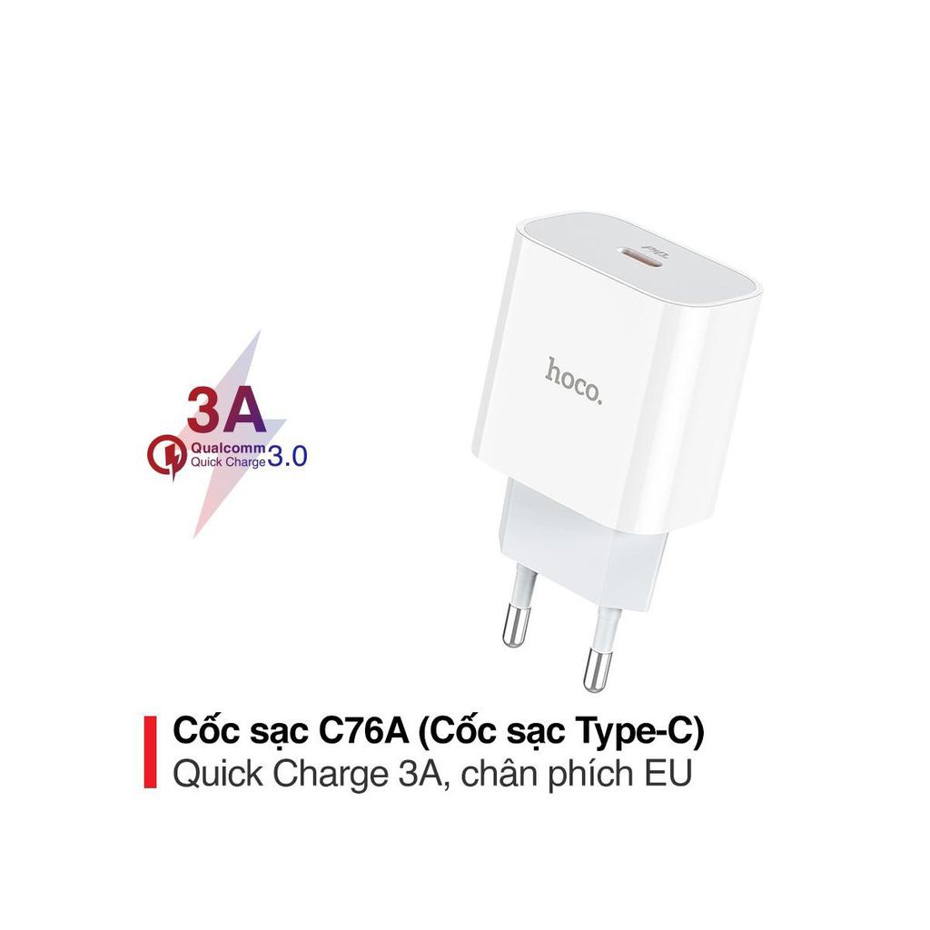 Bộ Củ Cáp Sạc Nhanh PD 20W Iphone 12 Cao Cấp Chính Hãng Hoco C76/C76A Sạc 50% Pin Trong 30 Phút - Bảo Hành 12T