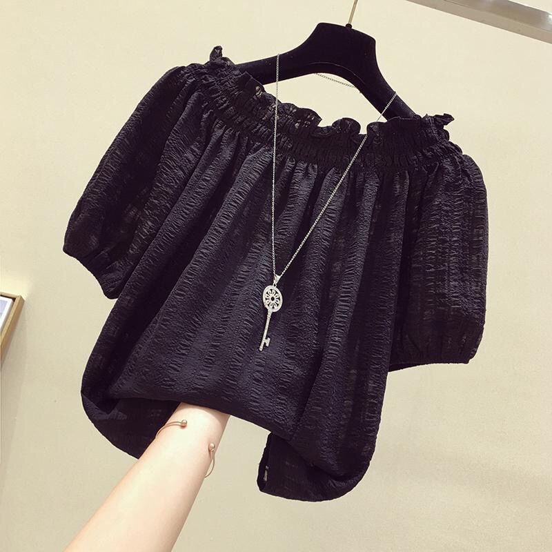 Áo Kiểu Chất Liệu Chiffon Dáng Rộng Thiết Kế Trễ Vai Thời Trang Mùa Hè Theo Phong Cách