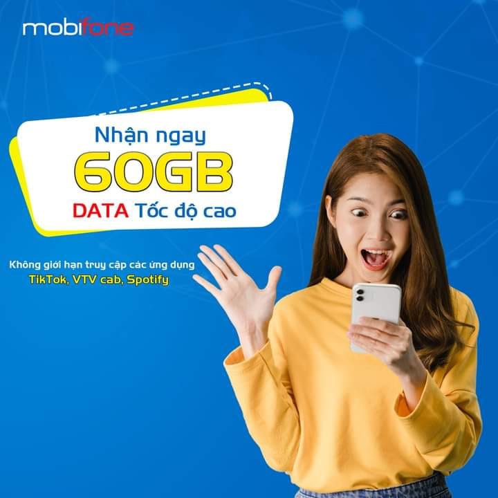 Bán Sim 4G Mobi THAGA15 - 25k/15 ngày = 30Gb; 50k/30 ngày = 60Gb + miễn phí TikTok + VTV Cab