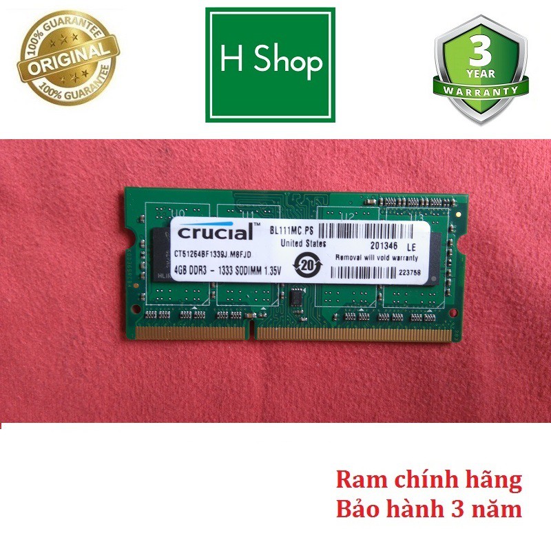 Ram Laptop pc3l (ddr3l) 4Gb bus 1333 tháo máy chính hãng, bảo hành 3 năm | BigBuy360 - bigbuy360.vn