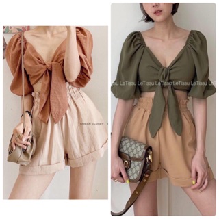 SET ÁO CỘT NƠ NGỰC KÈM QUẦN SHORT (KÈM HÌNH THẬT)
