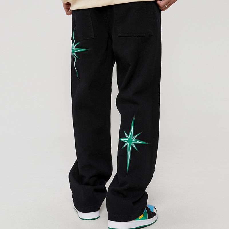 Quần Ống Đứng Thêu Hình Ngôi Sao Phong Cách Hip Hop Mỹ Size M-2XL Cho Nam