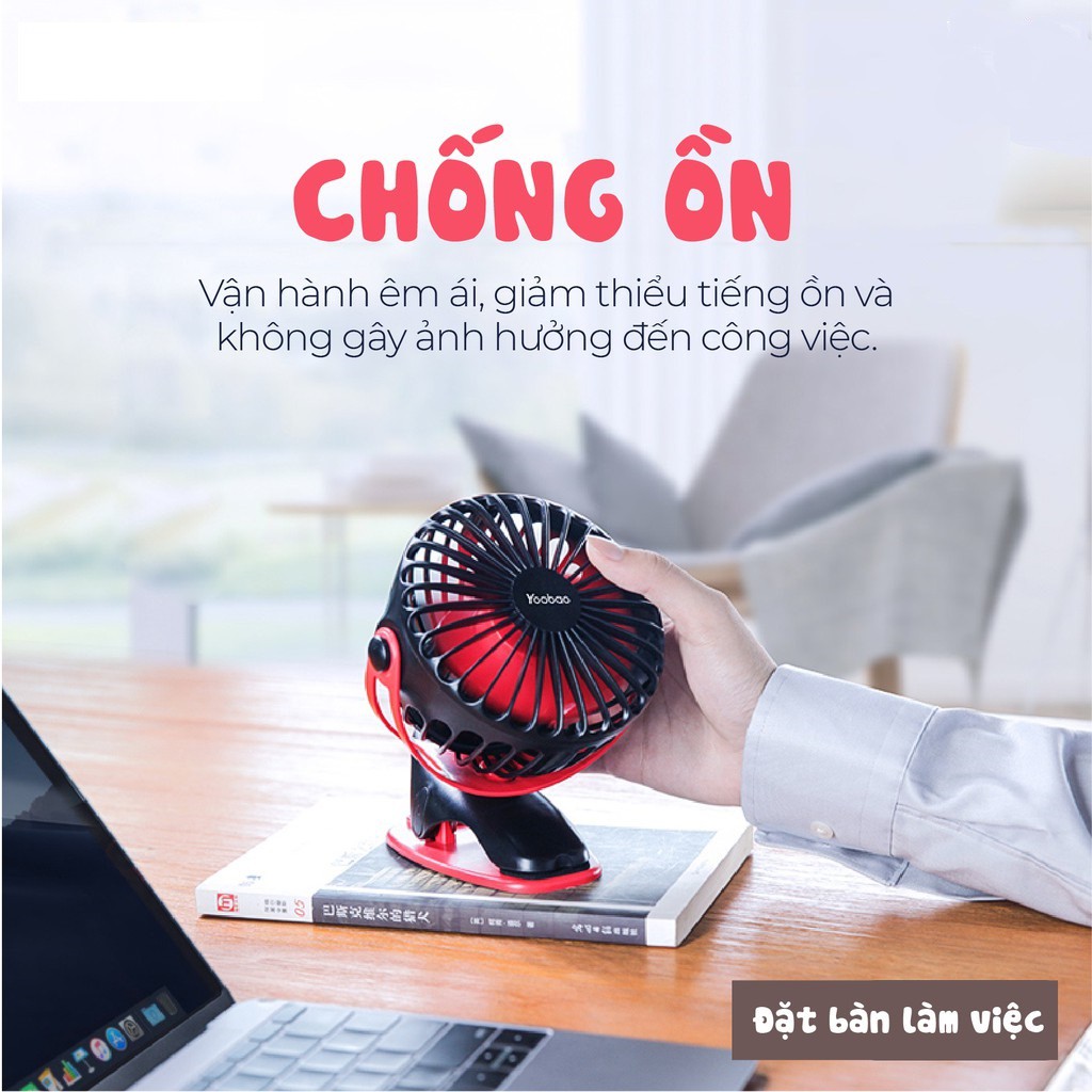 Quạt sạc mini để bàn YOOBAO F04 6400mAh Xoay 720 độ - Chạy 32 giờ liên tục - Hàng chính hãng