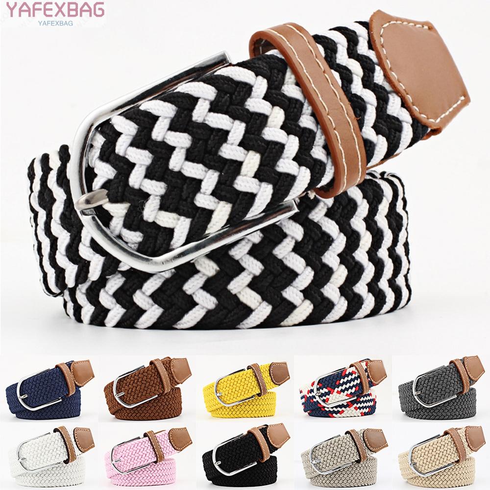 Mens Womens Ladies Elasticated Belts Canvas Stretch Elastic Braided Belt Buckle