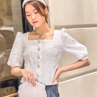 (Hàng may kĩ) Áo gấm cổ vuông B-A-M STORE