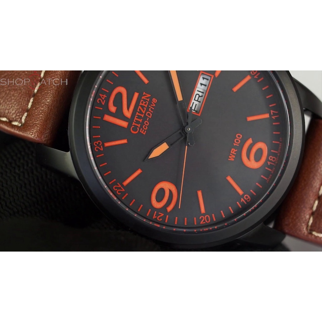 Đồng Hồ Nam Citizen BM8475-26E Eco-Drive  Dây Da Vỏ Đen Cọc Số Cam Dạ Quang