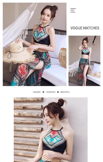 Bộ bikini 3 mảnh hoạ tiết thổ cẩm