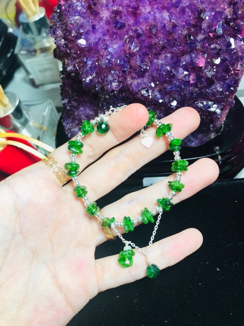 🎉Vòng tay Đá Diopside mix charm bạc 🌟