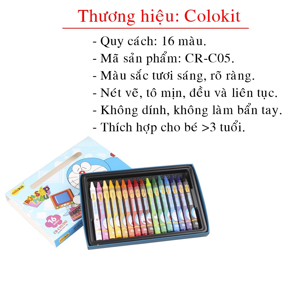 Sáp màu cho bé từ 3 tuổi Colokit CR-C05 nét vẽ tô mịn, đều và liên tục màu sắc tươi sáng an toàn cho bé có ô ghi tên