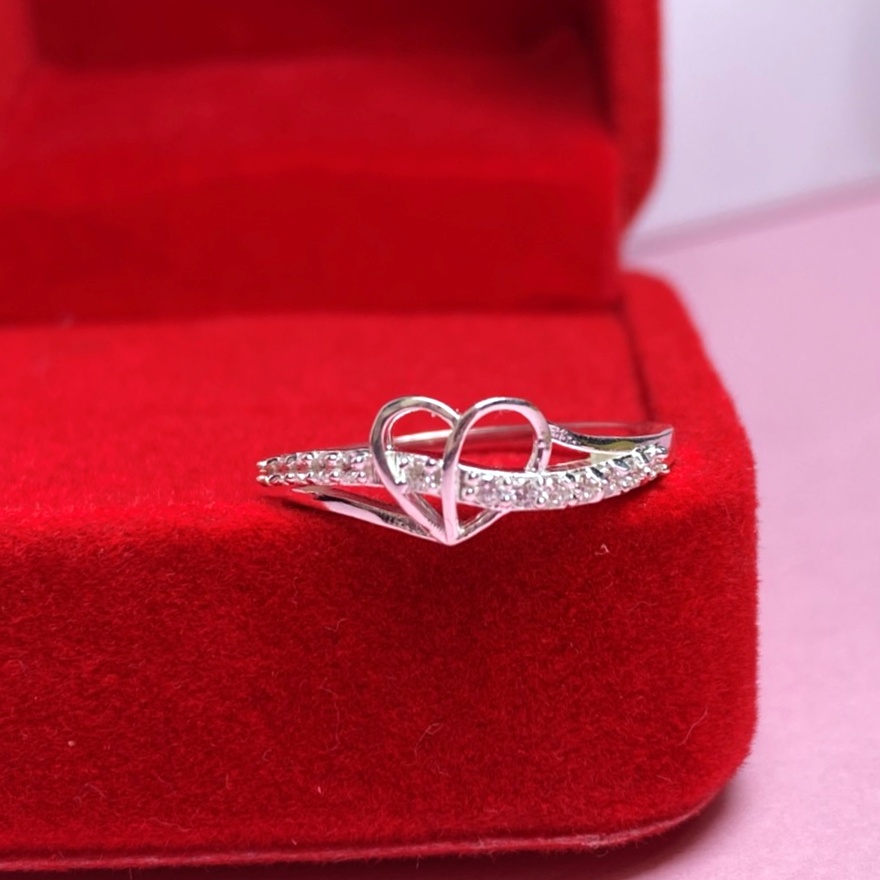 Nhẫn bạc nữ 2 hàng đá đan chéo mặt trái tim, chất liệu bạc ta cao cấp - Trang sức bạc Evasilver