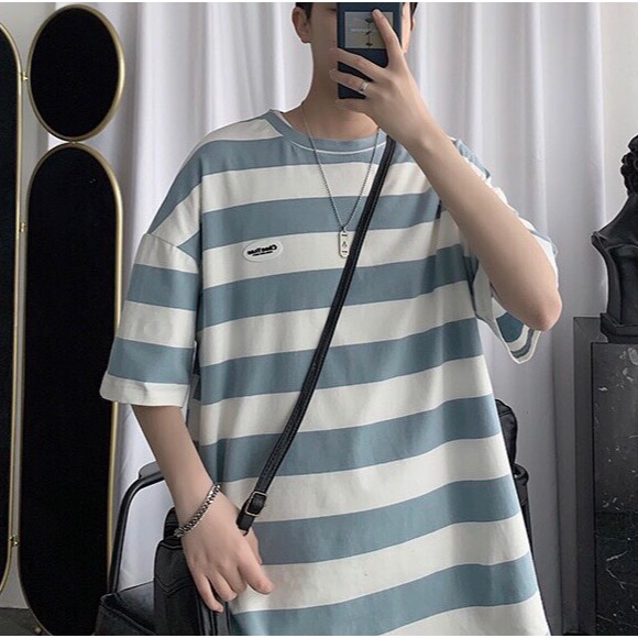 Áo thun tay lỡ form rộng - phông nam nữ cotton oversize - T shirt sọc tem tròn - 2N Unisex