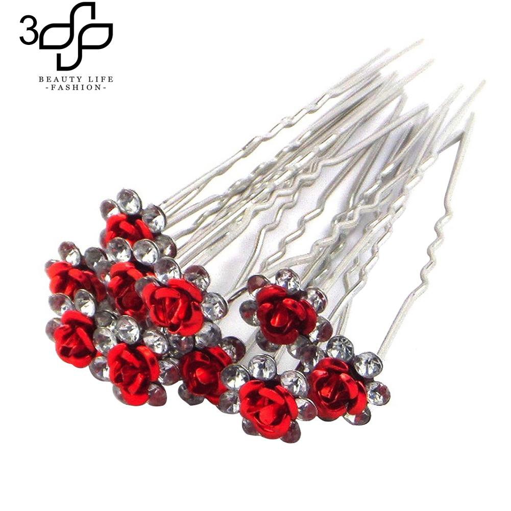 10 kẹp tóc mạ bạc đính đá hoa