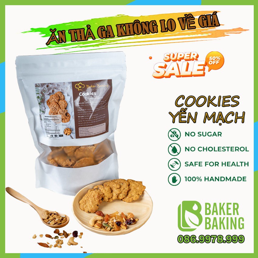 Bánh giảm cân ❤SALE❤Bánh Quy Yến Mạch ăn kiêng không đường phù hợp cho nhiều lứa tuổi,người tập gym, thể thao,  KL:500g
