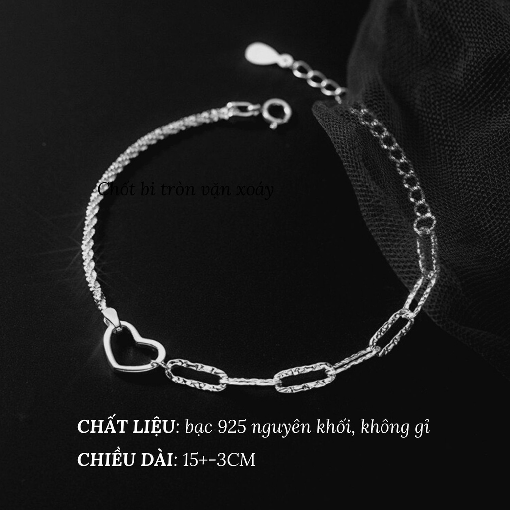 [KHÔNG GỈ]Lắc tay nữ bạc 925 vòng tay bạc Chain Heart-LT14