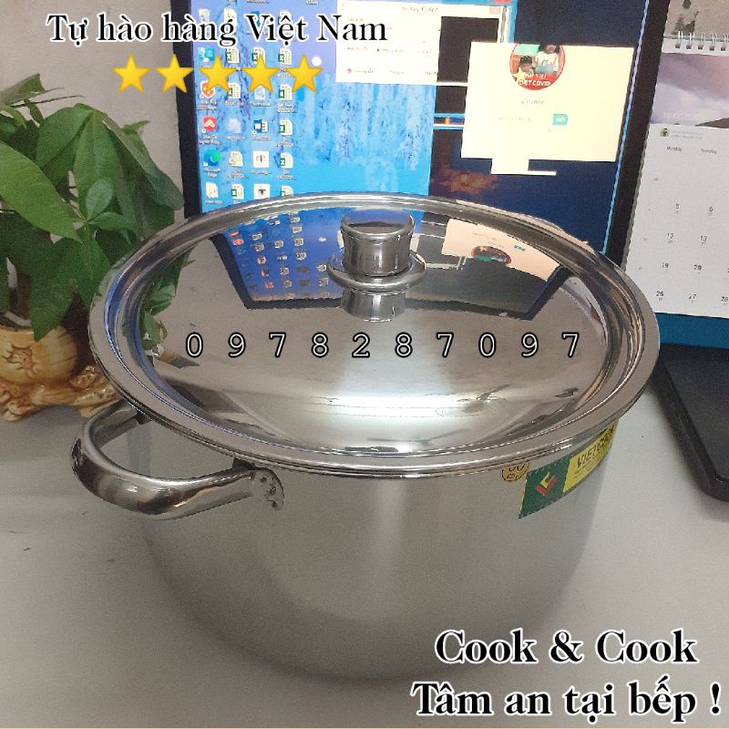 [Chính Hãng] Nồi inox 5, 10, 15, 20 lít cao cấp sử dụng trên bếp từ Vietcook, nồi luộc gà, nấu súp canh...