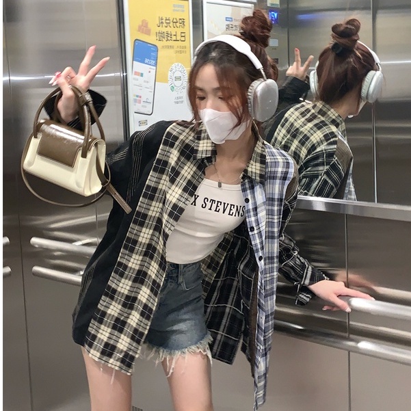 Áo sơ mi ZHELIHANGFEI tay dài dáng rộng họa tiết kẻ sọc thời trang cao cấp