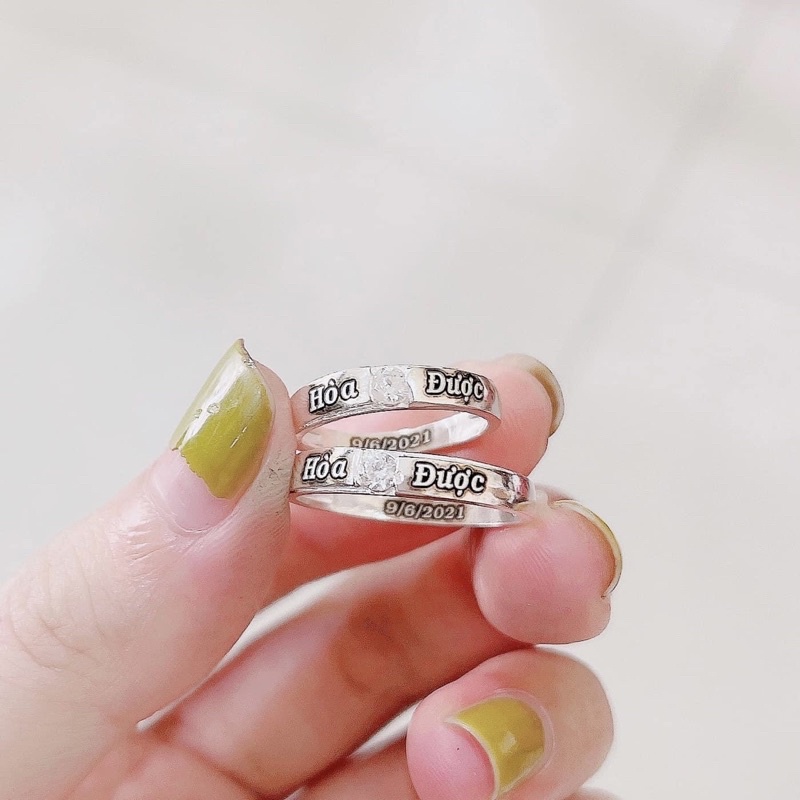 Nhẫn đôi bạc ta Khắc chữ theo ý muốn , sáng bóng dày dặn - Vàng Bạc Khải Khải