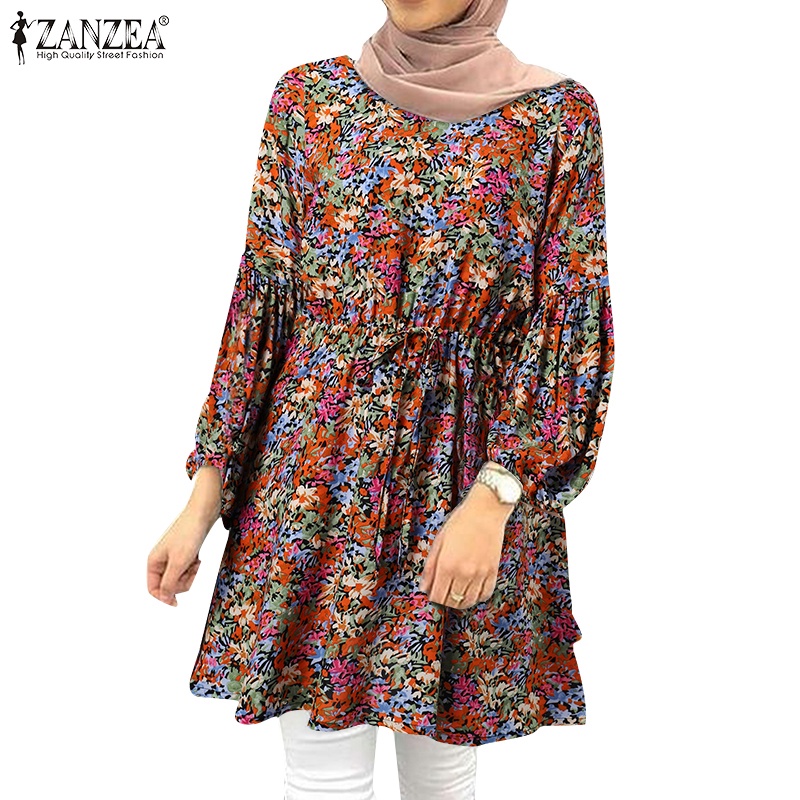 Zanzea Áo Tay Dài Cổ Tròn In Họa Tiết Hoa Dành Cho Phụ Nữ Hồi Giáo