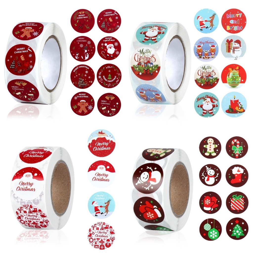Set 500 Sticker 2.5cm Dán Trang Trí Phong Cách Giáng Sinh