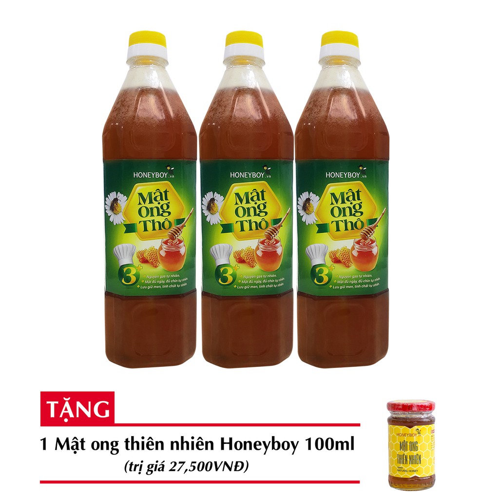 Combo 3 Mật ong thô Honeyboy 1000ml tặng Mật ong thiên nhiên Honeyboy 100ml trị giá 27,500