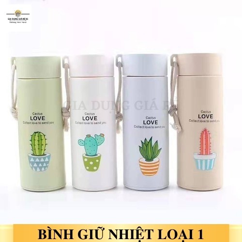 Bình Giữ Nhiệt Bình Nước In Hình Sương Rồng 450ml - Lõi Thủy Tinh Có Dây Sách