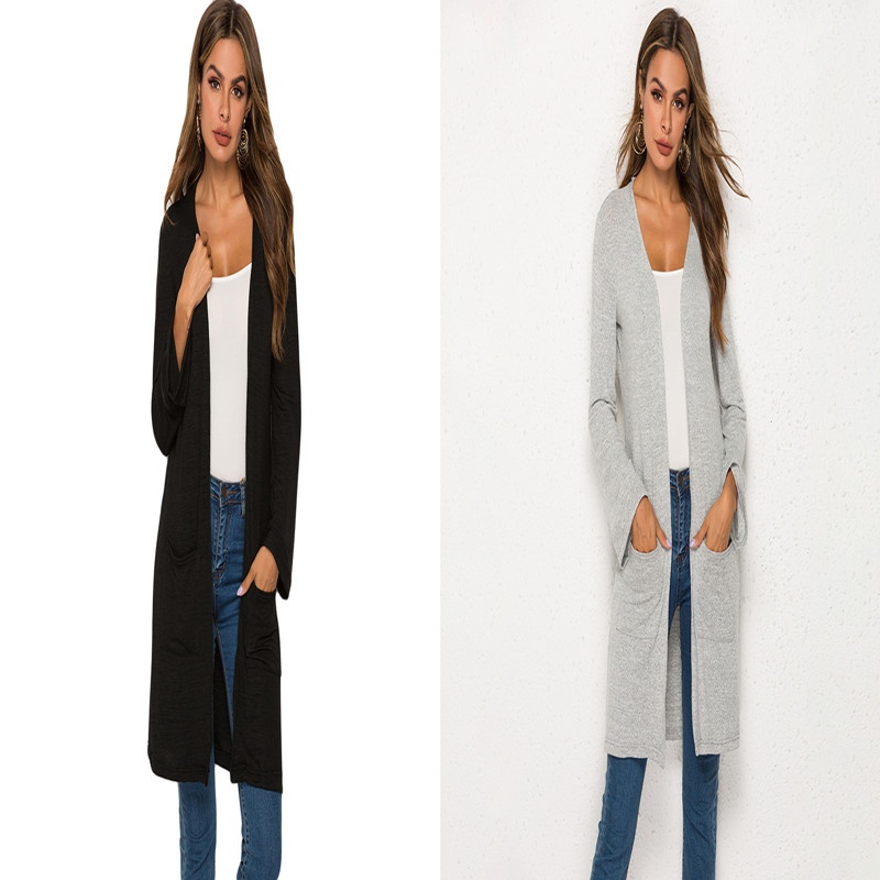 Áo khoác cardigan dệt kim tay dài cổ chữ V dáng rộng có túi thời trang thu đông cho nữ