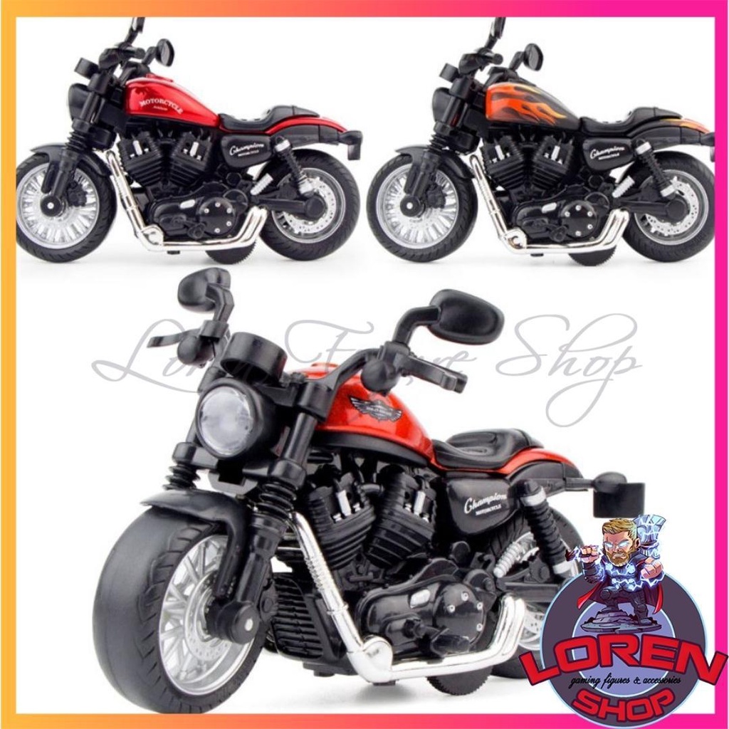 Mô hình xe máy kim loại Harley Davidson tỷ lệ 1:14, mô tô Harley bằng chạy cót có đèn còi - Lorenshop