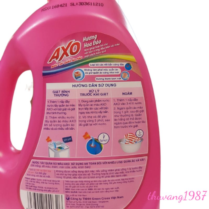 Nước tẩy quần áo màu Axo 400-800ml hương hoa đào