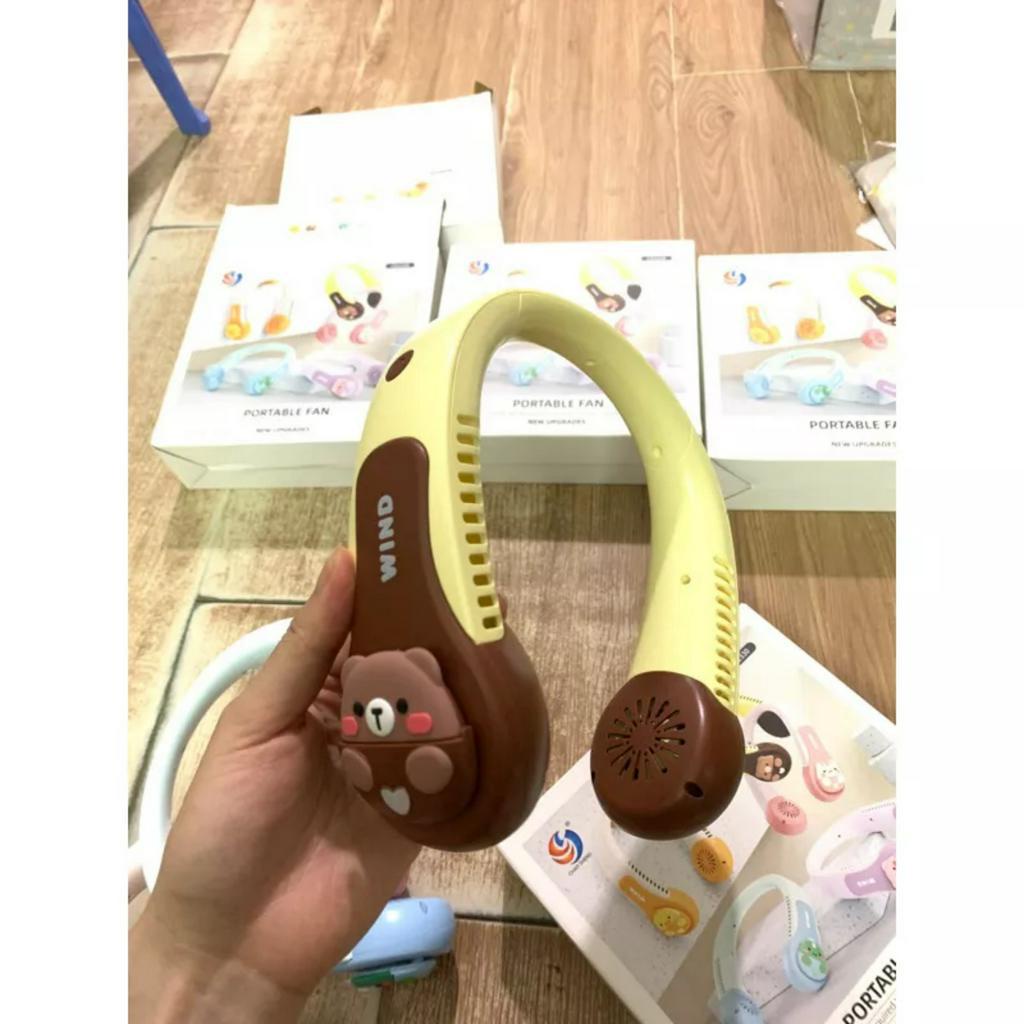 Quạt Đeo Cổ Hình Thú Wind 3D, Quạt Quàng Cổ Không Cánh Mini Cute Sạc Tích Điện USB bảo hành 12 tháng