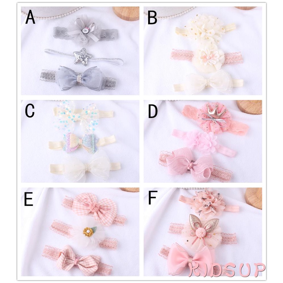 3 Băng đô co giãn phối ren hoa xinh xắn dành cho bé gái