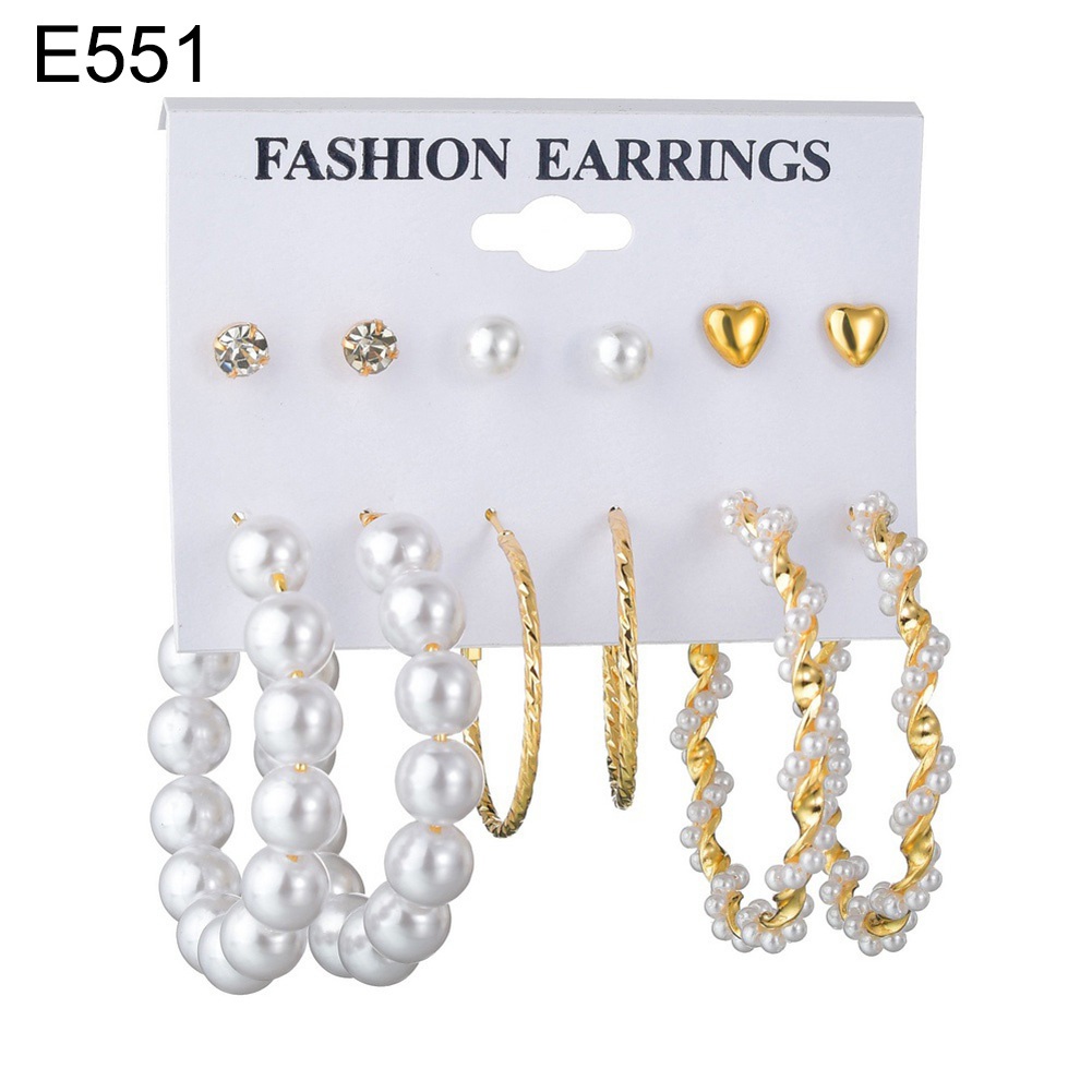 Set 6 Đôi Bông Tai Họa Tiết Hình Học Thời Trang Cho Nữ