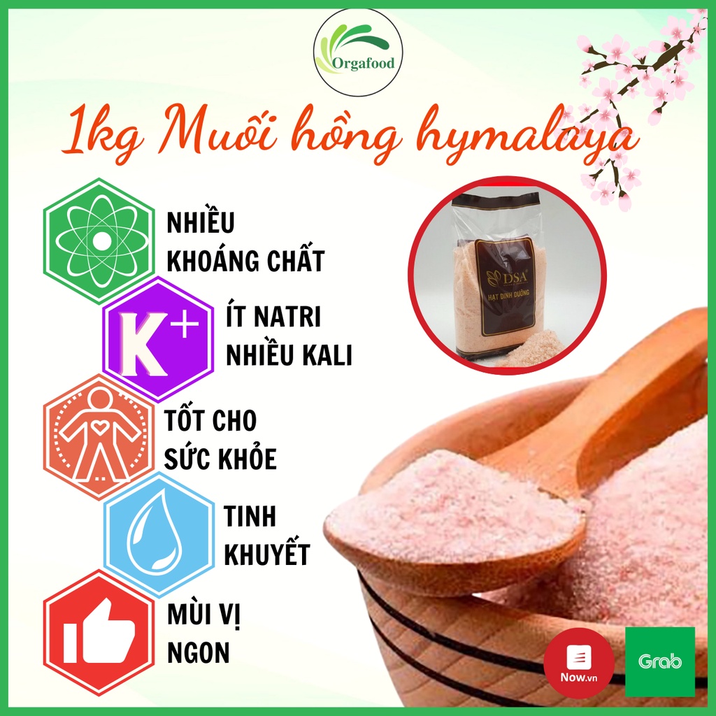 Muối hồng Hymalaya organic 1kg, muối hồng hạt mịn Orgafood, nấu ăn Eatclean, ăn kiêng healthy nhập khẩu Pakistan